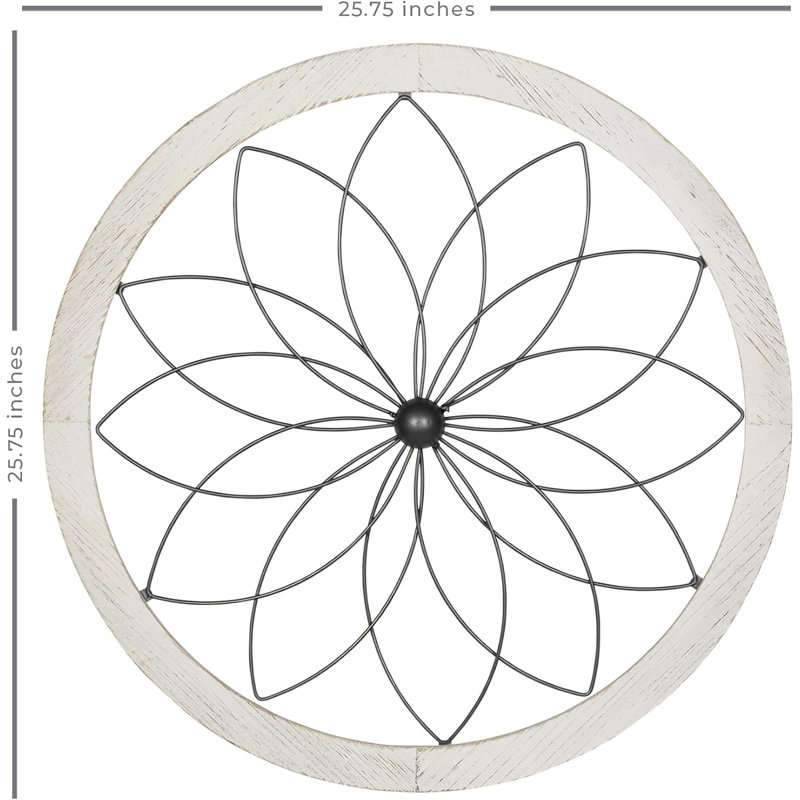 Décoration murale ronde médaillon, H 25,75 po x l 25,75 po x P 1 po, Blanc