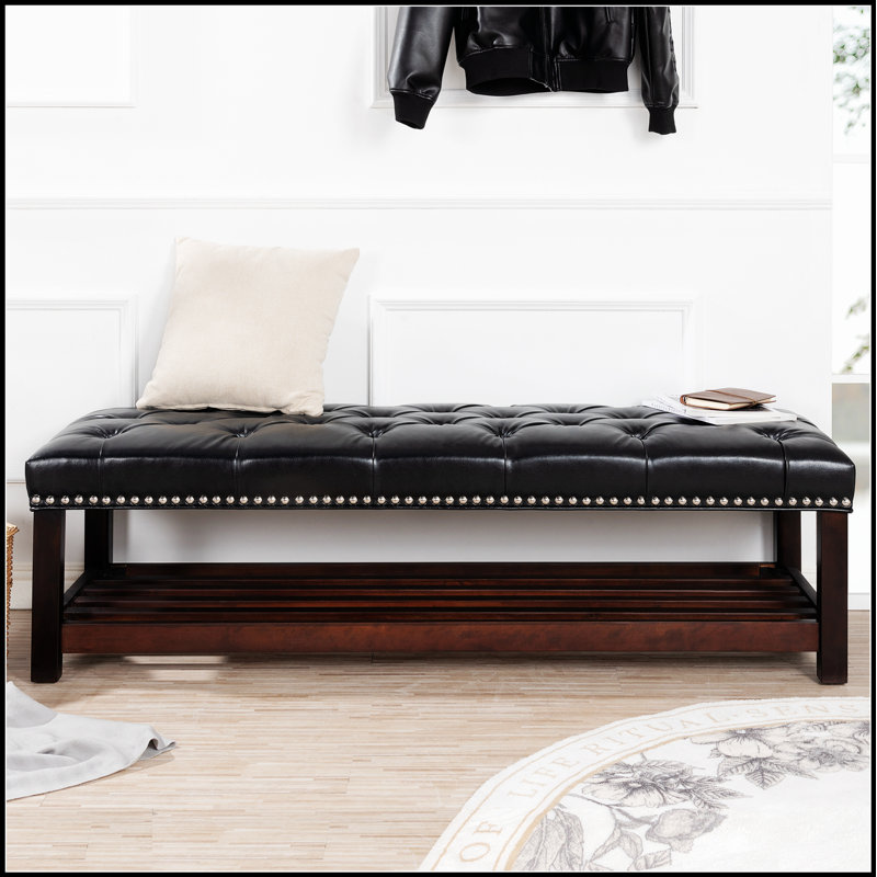 Banc rembourré en bois pour chambre à coucher pour entrée, Noir