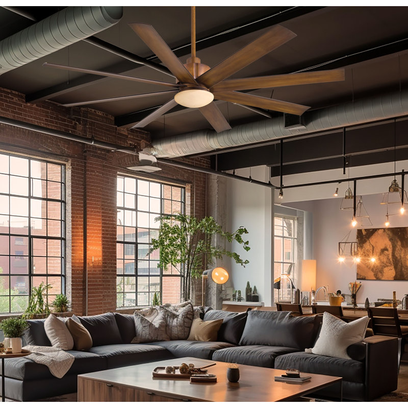 Slipstream 65" 8 - Blade Outdoor LED Smart Standard Ceiling Fan with Remote Control and Light Kit Included, Distressed Koa