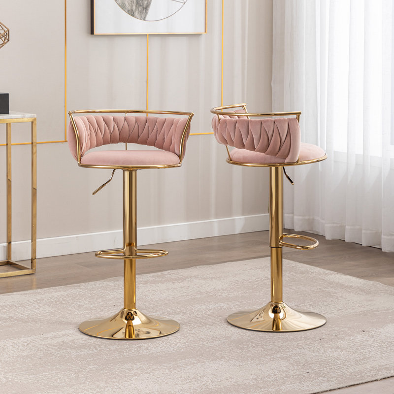 Cvetil Swivel Upholstered Adjustable Height Counter Stool with Metal Frame, 2, Pink