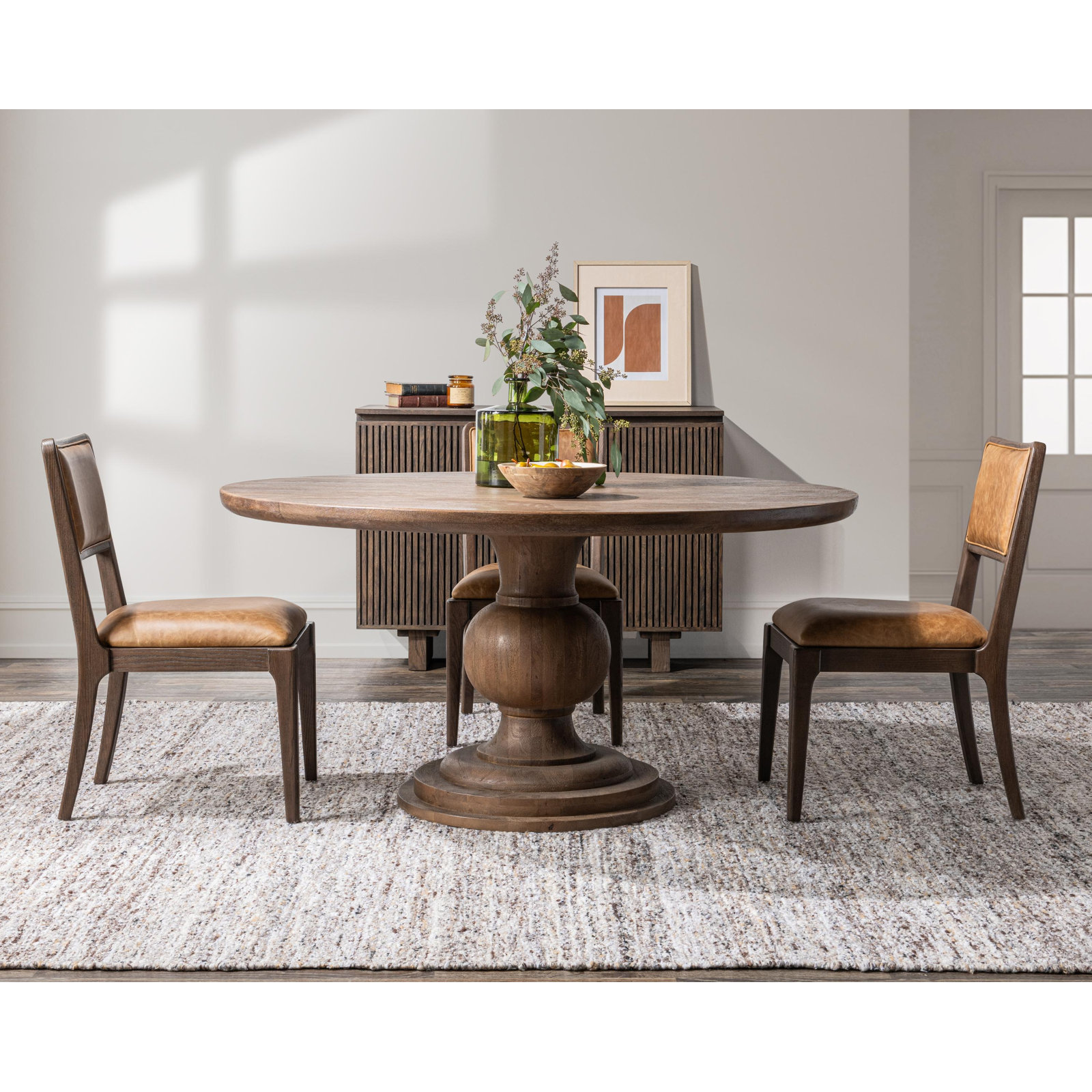 Kimble Round Solid Wood Dining Table, Pecan Brown