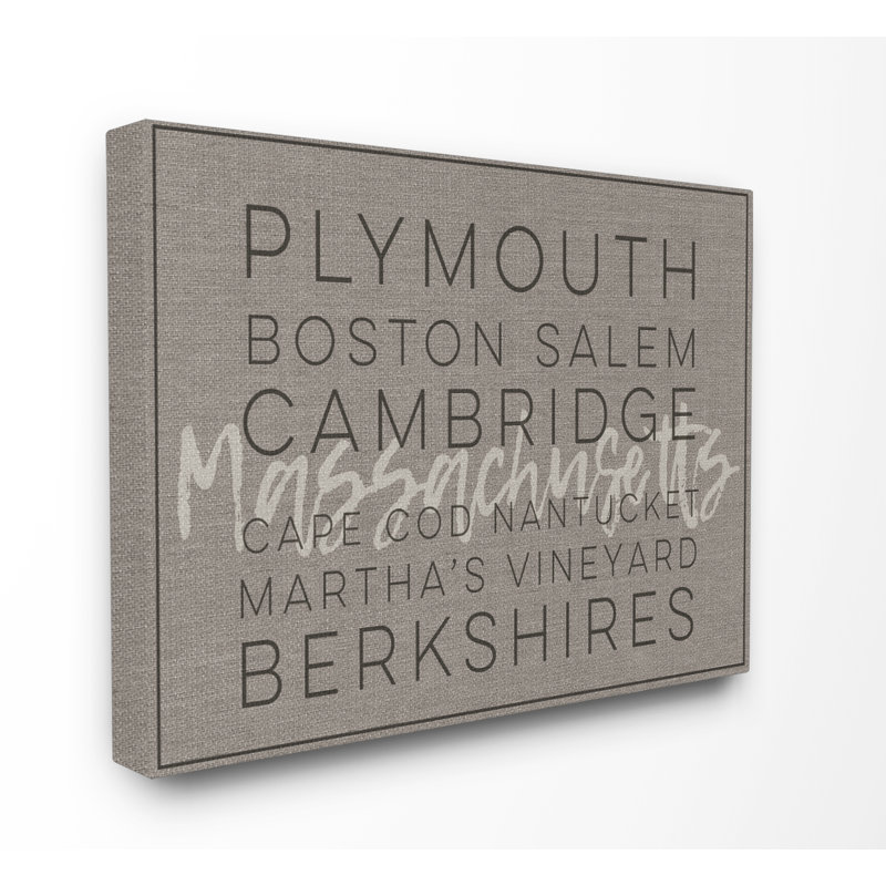 «Massachusetts Berkshires Boston Salem Typographie» par Daphne Polselli, reproduction d'art textuel sur toile, Toile tendue