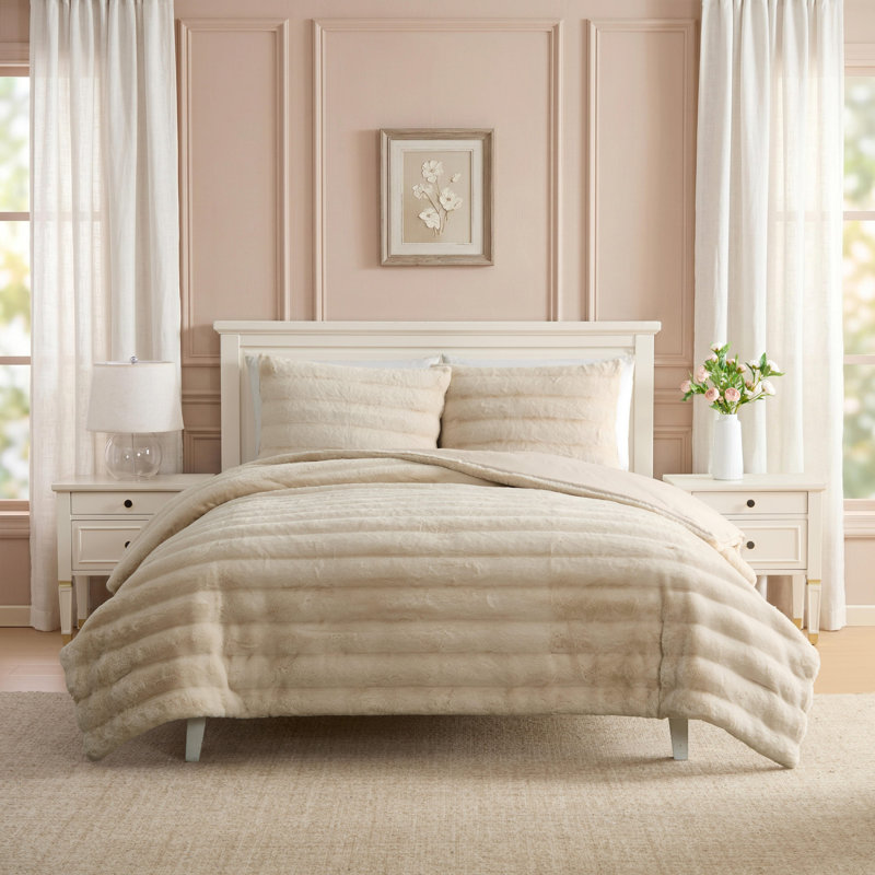 Ensemble d'édredon réversible en fourrure beige Laura Ashley, Double/Grand, Beige