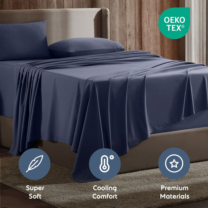 Ensemble de draps en micro-fibre, Bleu marine, Très grand californien