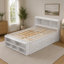 Lit double avec tête de lit bibliothèque, tiroirs de rangement sous le lit et étui de rangement pour bout de lit, blanc-135401763
