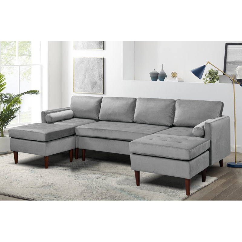 Ambon 6 Seater Velvet Sofa, Light Grey