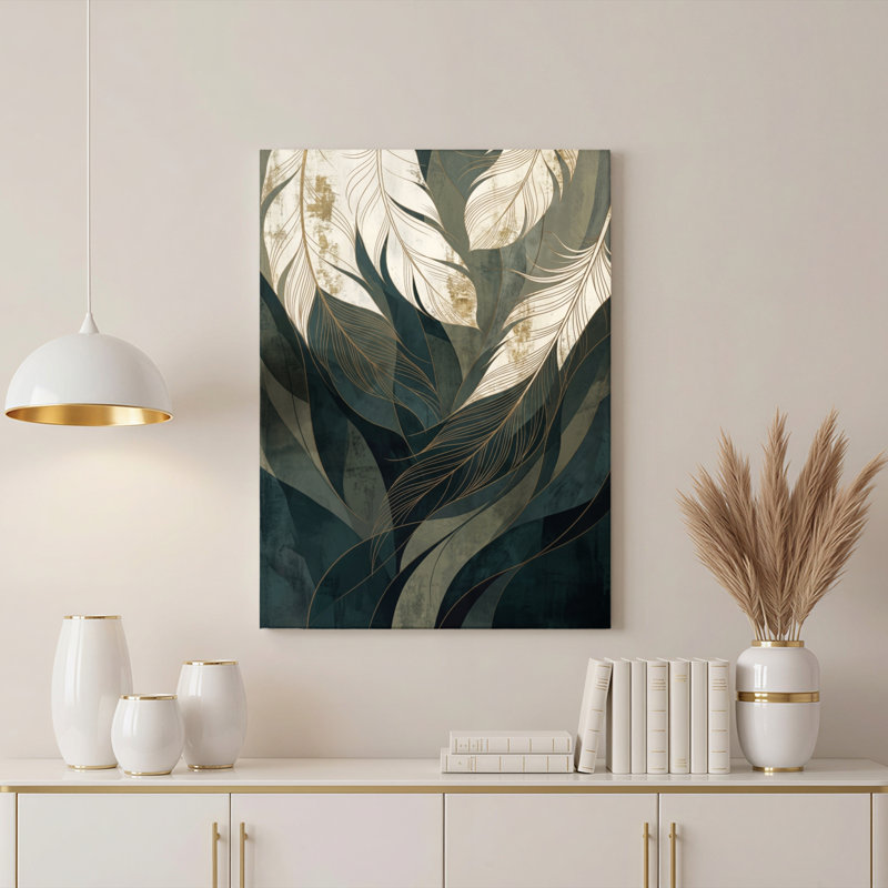 «Gallery Wrap», art mural sur toile pour le salon, la chambre à coucher, le bureau ou le vestibule - décoration murale décorative avec motif de feuilles