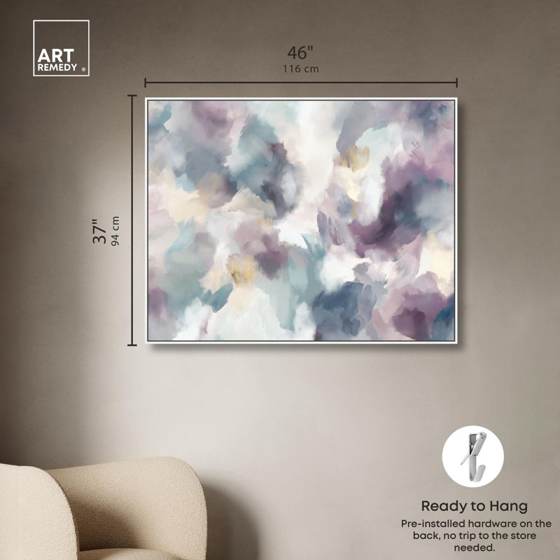 Art Remedy, aquarelle abstraite, reflets dorés, H 37 po x l 46 po, Cadre flottant blanc