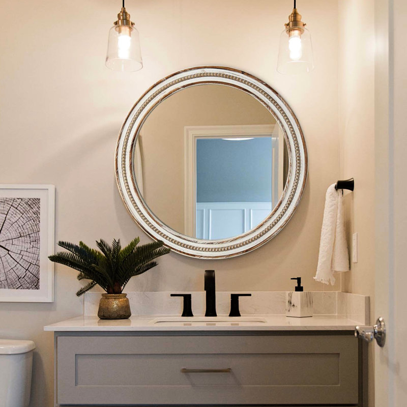 Miroir rond en bois rustique de 22,95 pouces - Décoration intérieure pour la chambre à coucher, la salle de bain, le salon, la pièce décorative de construction de vestibule