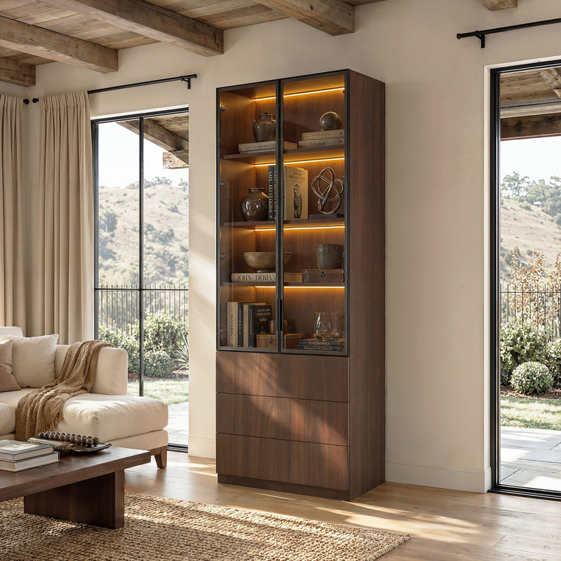 92.5'' H Two-Door Glass China Cabinet, Brown