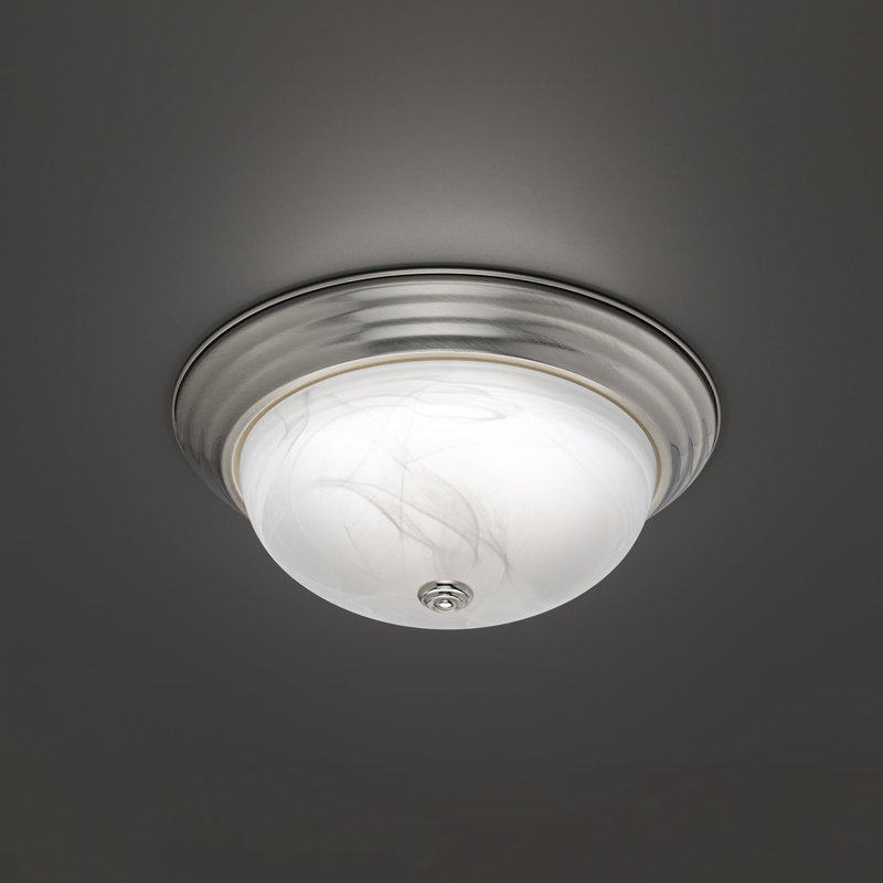 East Grove Home Builder Essential Collection LED 16W 11in Round Flush Mount Ceiling Light with White Marbled Glass and 5-CCT Selectability 2700-3000-3500-4000-5000K and in Brushed Nickel