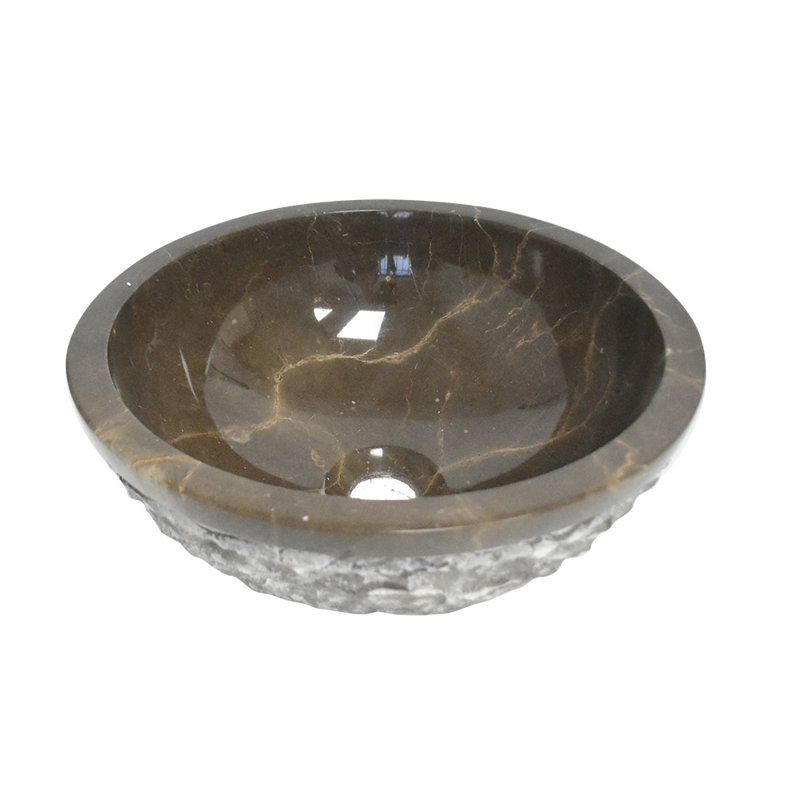 Lavabo vasque rond en marbre gris antique de 16 po - Lavabo de salle de bain extérieur en pierre naturelle texturée - Lavabo en pierre de luxe moderne