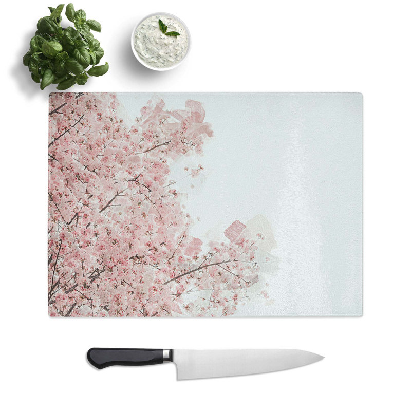Tempered Glass Cherry Tree Chopping Board, 28.5 cm W x 20 cm L