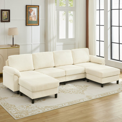 Modern Modular Sectional Sofa With Reversible Chaise, Corduroy Upholstery,4-Seater Couch With Removable Ottotmans For Living Room