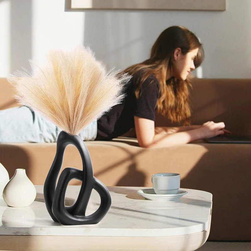 Modern White Ceramic Vase, Black