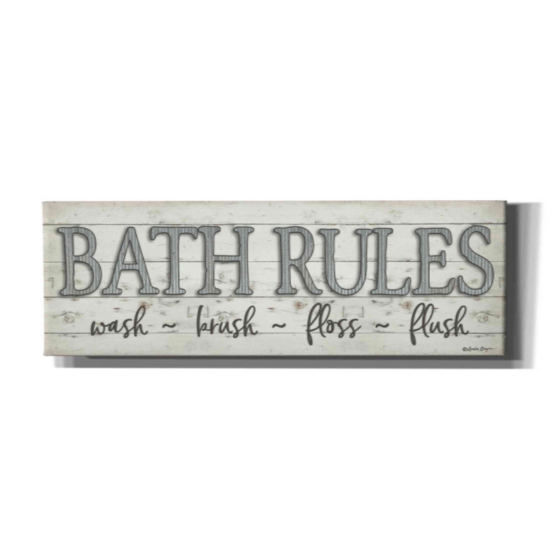 «Bath Rules» par Susie Boyer, toile, art mural, H 20 po x l 60 po x P 1,5 po