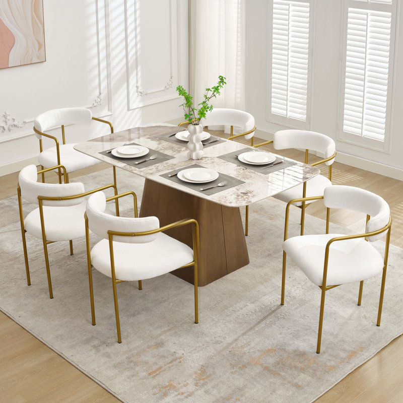 Chaise de salle à manger rembourrée Modern, 6, Blanc, Doré