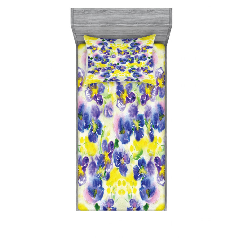 Microfiber Floral Sheet Set, Twin Sheet Set with Fitted Sheet