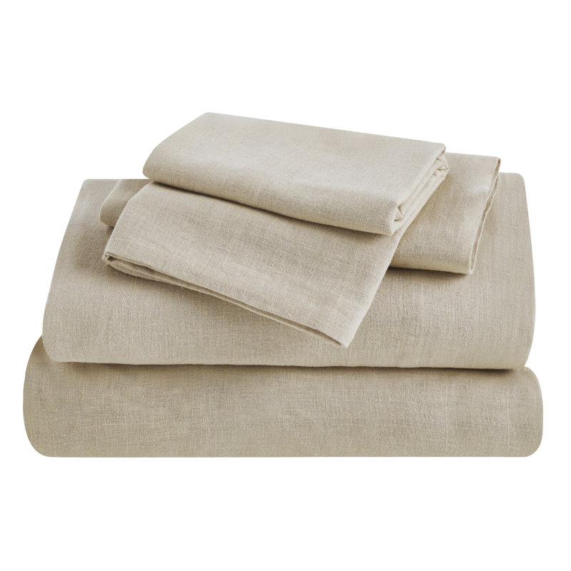 Orion Cotton Linen Blend Garment Washed Deep Pocket Bed Sheet Set, Tan, Twin XL Sheet 3pc Set