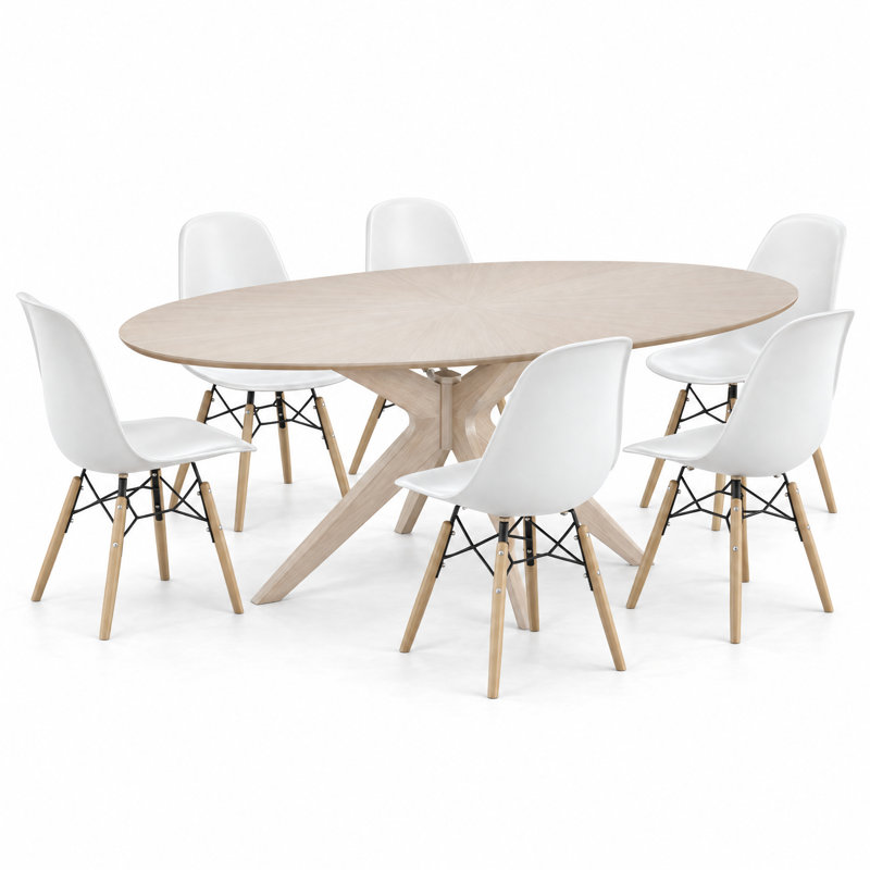 Brockton Oval + Lene 7-Piece Dining Set, Blanc, Blanc
