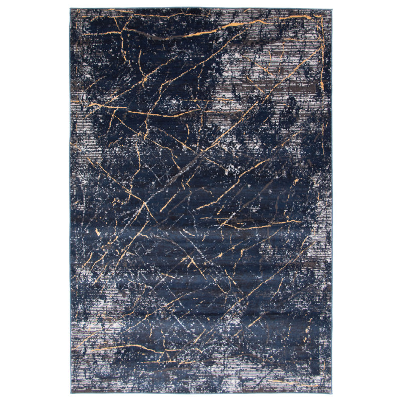 Tapis abstrait bleu foncé, Rectangle 5 pi 3 po x 7 pi 3 po
