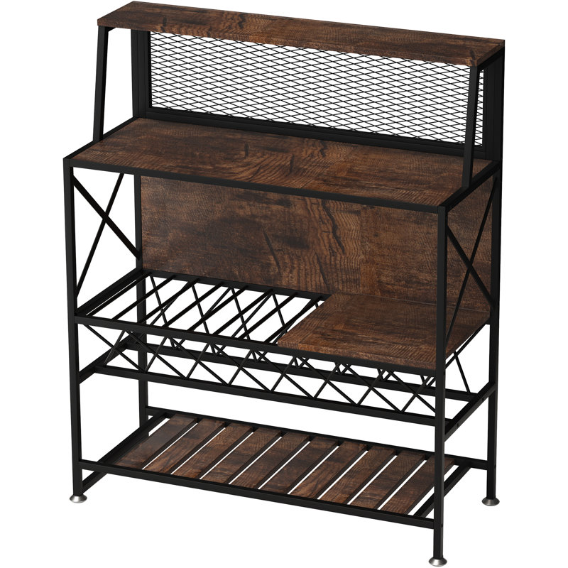 Rustic Brown Industrial Wine Rack Bar Table with Glass Holder