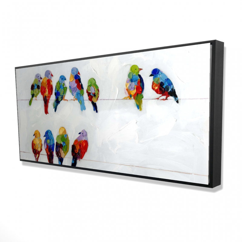 Colorful birds on a wire - 24"x48" Framed canvas