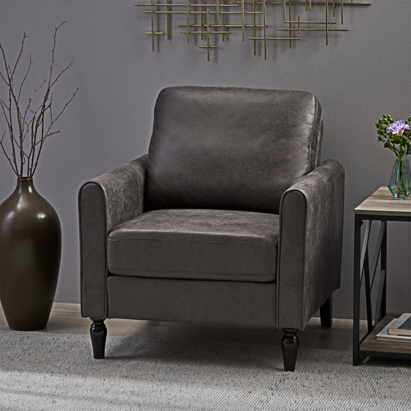 Modern Upholstered Single Sofa, Slate Microfiber / Microsuede