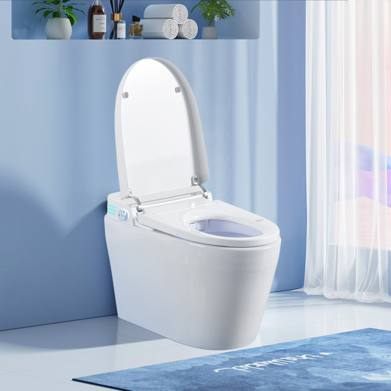 Tankless Smart Toilet With Bidet Built In, One-Piece Bidet Toilet Seat, Auto Flush, Auto Open/Close,Heated Seat, Warm Water And Dry, Adjustable Temp,Remote Control Side Know