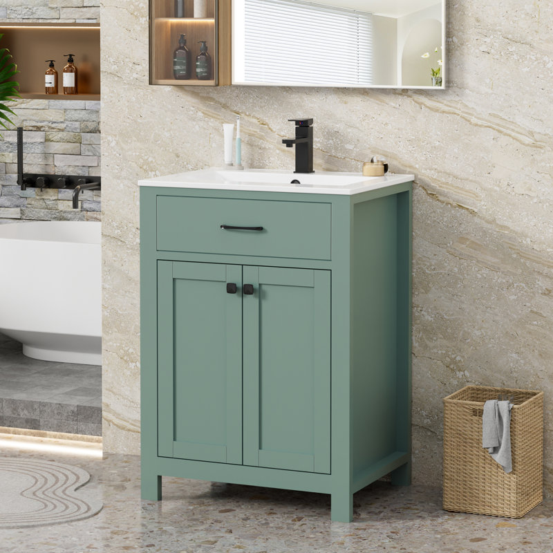 Manrique 24" Modern Single Bathroom Vanity with Ceramic Sink Top, Faucet, Eco-friendly Hand Paint, Sage Green