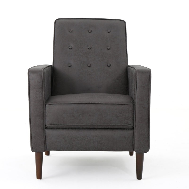 Button Tufted Upholstered Manual Push-Back Recliner , Slate Microfiber