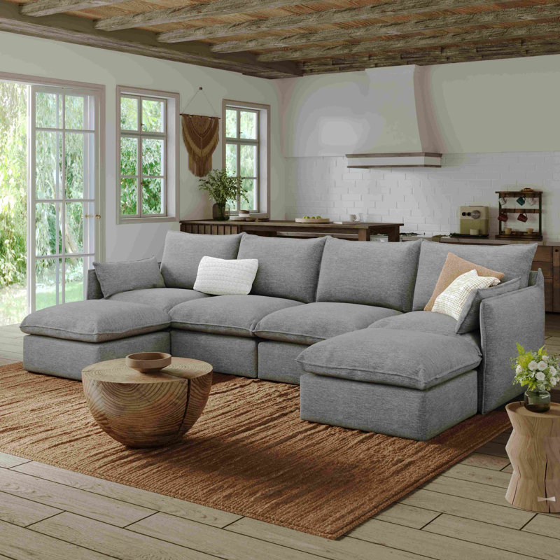 U shaple off white spill proof modular sofa, Dark Gray
