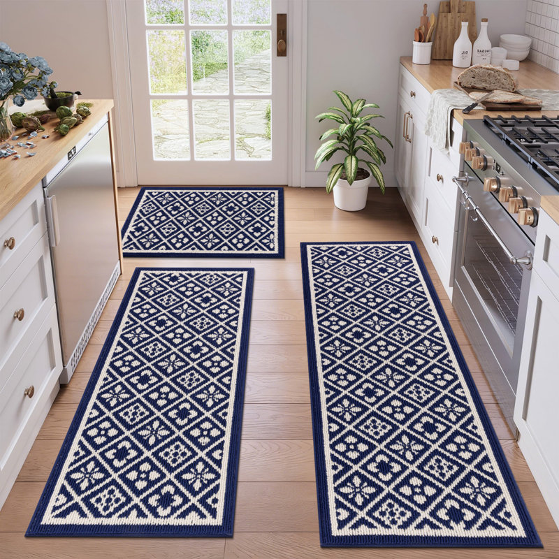 Machine Washable Non-Slip Kitchen Mat, Blue