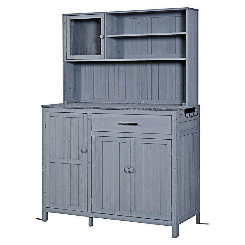 Banc de rempotage avec poste de travail en bois, Gris