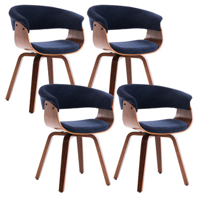 Chaises de salle à manger rembourrées modernes, tissu bleu avec pieds en bois, siège et dossier rembourrés doux, chaises d'appoint de cuisine et de salle à manger scandinaves