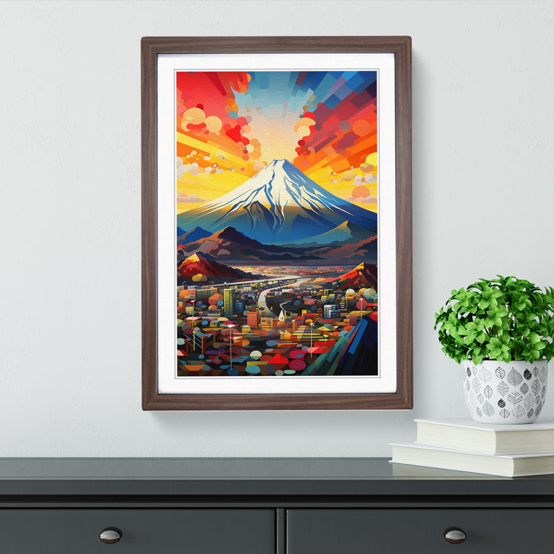 Mount Fuji Constructivism - Single Picture Frame Print on Wood, Walnut Framed, 34cm H x 25cm W x 2cm D