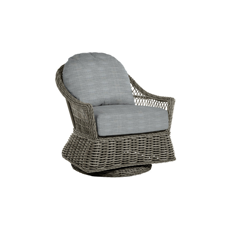 Soho Swivel Glider Chair with Cushions, Dove Sunbrella® Linen, Black, No Welt