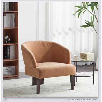Modern Accent Chair With Round Back & Wooden Legs - Mid-Century Inspired Lounge Chair For Living Room, Bedroom, Or Office - Soft Fabric Upholstery