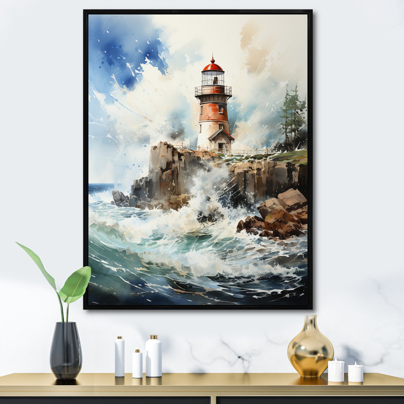 Phare rétro de Kunaal, lumière de guidage IV sur toile, Cadre flottant noir, H 44 po x l 34 po x P 1,5 po