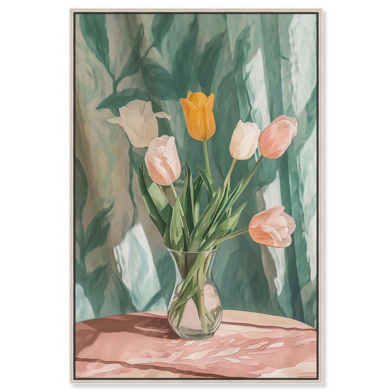 Décoration murale florale de table sur toile par Art Remedy, H 55 po x l 37 po, Cadre argenté