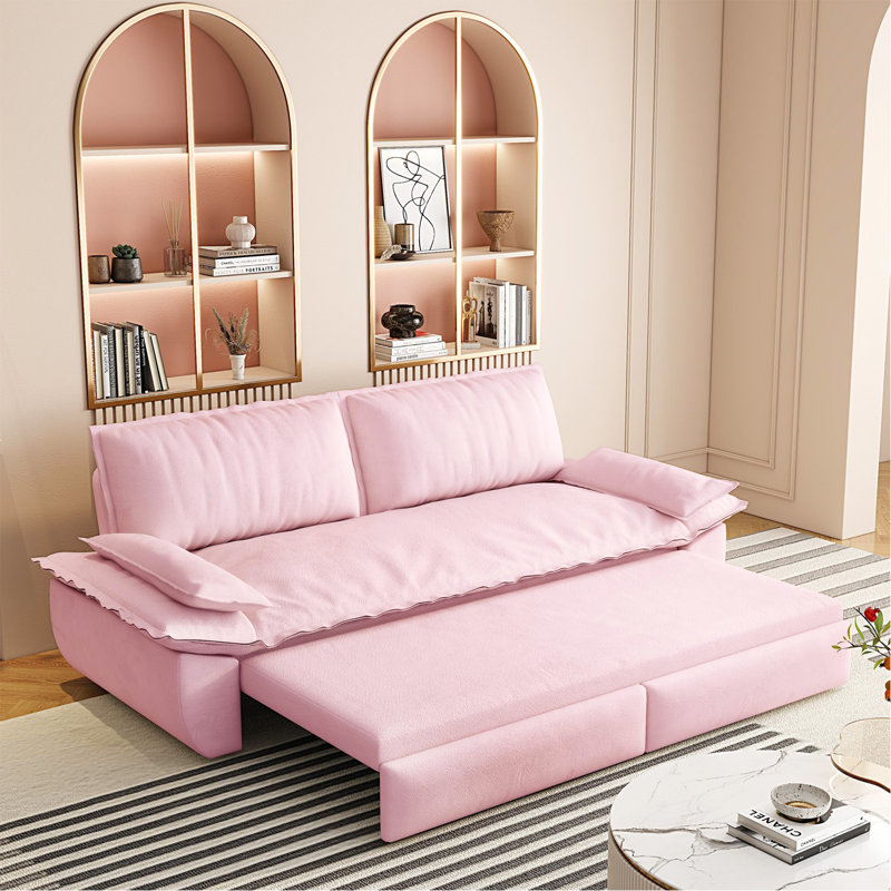 Grand canapé-lit escamotable de 73,2 po, canapé-lit convertible 3 en 1, causeuse en velours multifonctionnel, rose