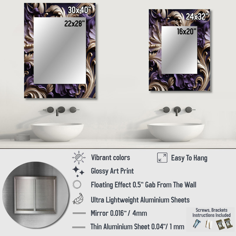 Deep Purple Glamorous Majesty - Paisley Mirror Wall Decor, 40" x 30"