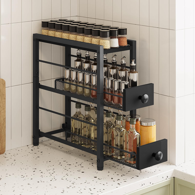 3-Tier Pull Out Spice Rack Organizer for Countertop, Black