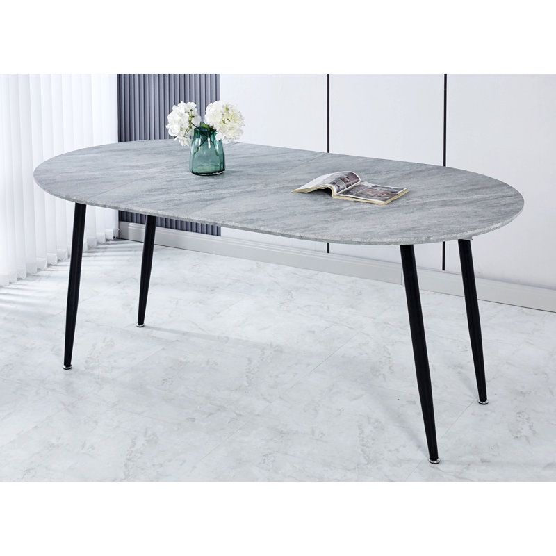 Table extensible, table de salle à manger, table basse avec pieds en bois, Plateau gris/ base noire