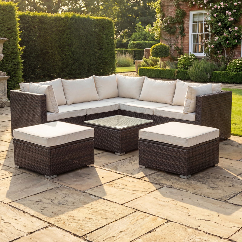 Taraf 202cm Wide L-Shaped Wicker Patio Sectional Set, Brown
