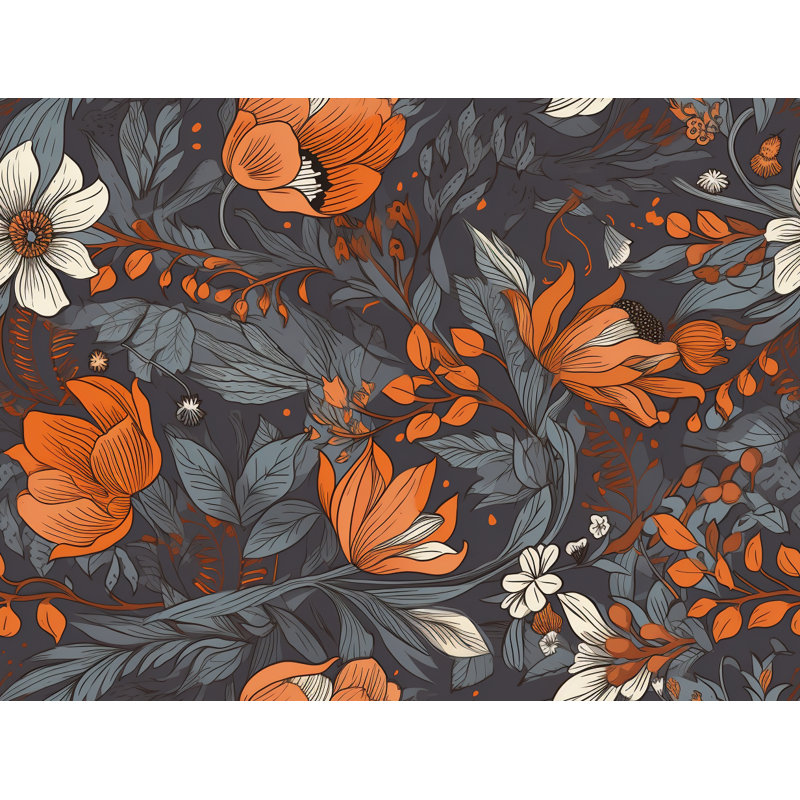 Machine Printed Comforter, Twin Extra Long Comforter, Gray/Orange Floral