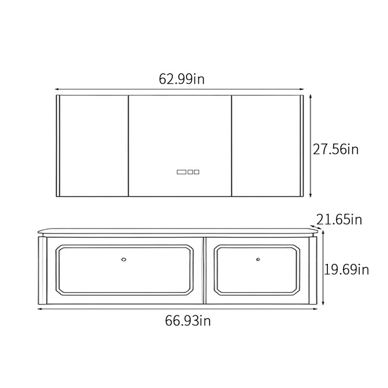 Armoire de salle de bain à double vasque tendance, 19.69" H x 66.93" W x 21.65" D, White