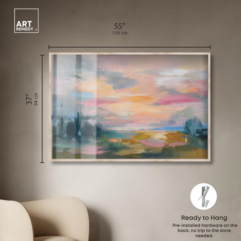 «Evening Tones III Shadowbox», art mural moderne par Art Remedy, cadre blond, 54 x 36, H 37 po x l 55 po, Cadre blond