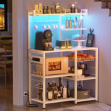 Baker's Rack with Power Outlets, Microwave Stand, Coffee Bar, 10 S-Hooks