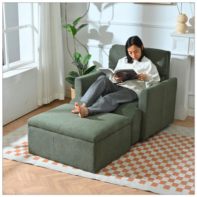 Oversized Chair with Storage Ottoman, Wide Accent Armchair for Living Room, Modern Lounge Chair, Upholstered Mid-Century Reading Chair, Comfy Living Room Chair, Deep Seat Sofa Couch